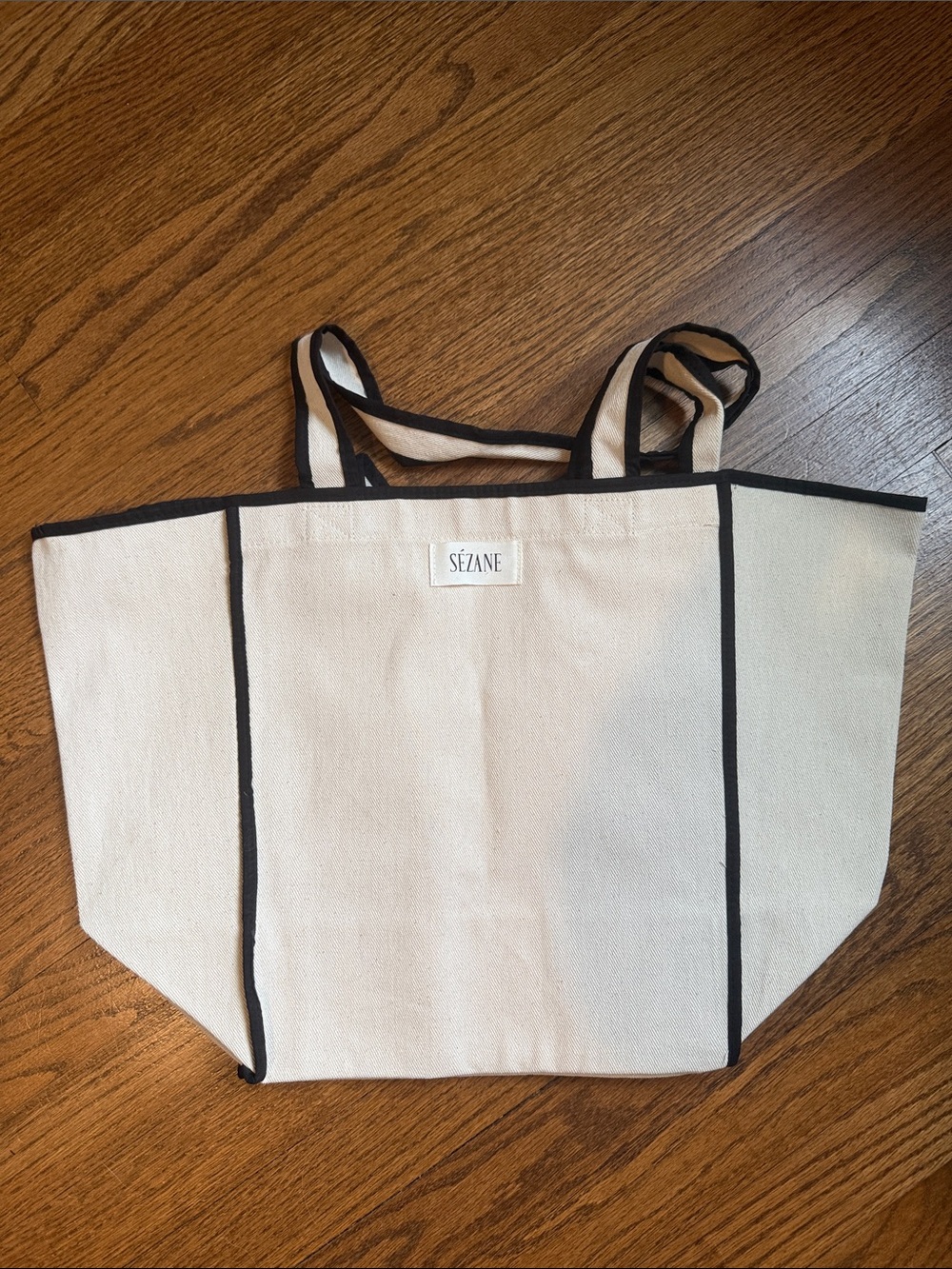 Sézane Cream Tote with Black Trim